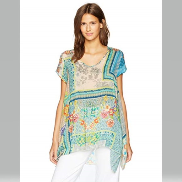Johnny Was Tops - Johnny Was Trends Drapery SS  Pullover Tunic Top L